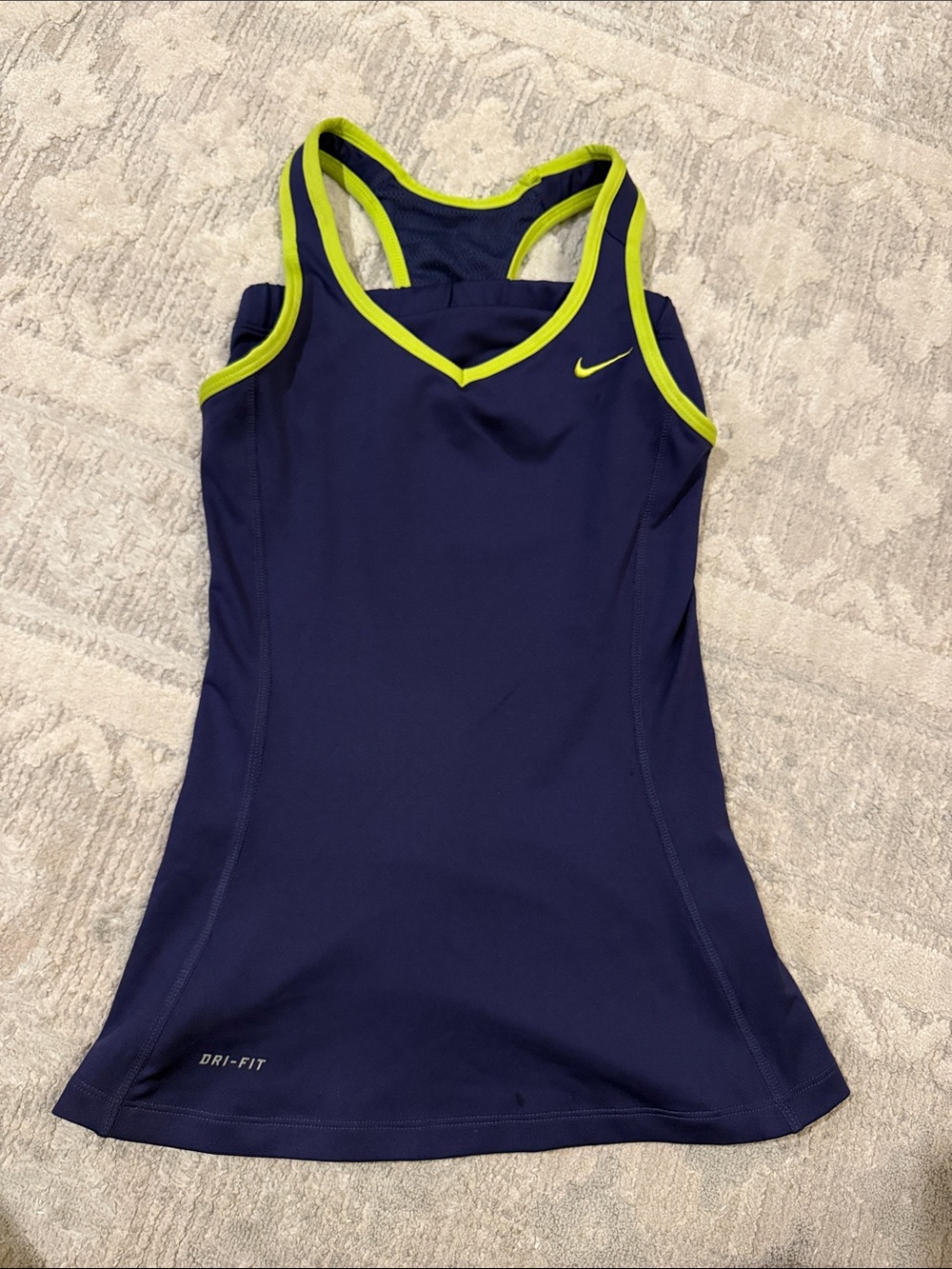 Nike Navy Dri-FIT Racerback Tank with Lime Trim